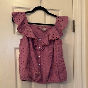 Dolan Mauve Eyelet Ruffle Blouse